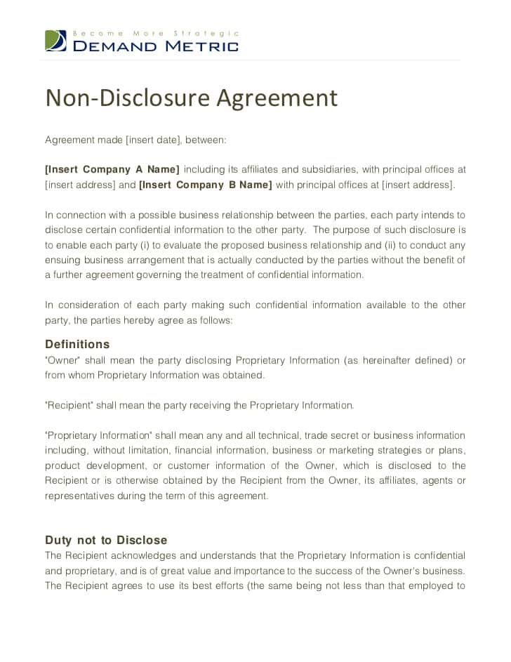 Non Disclosure Agreement Template Canada And Non Disclosure Agreement Sample Doc