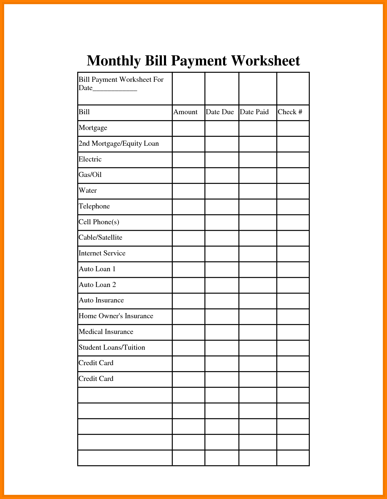 Pay Off Bills Template And Free Printable Bill Payment Schedule