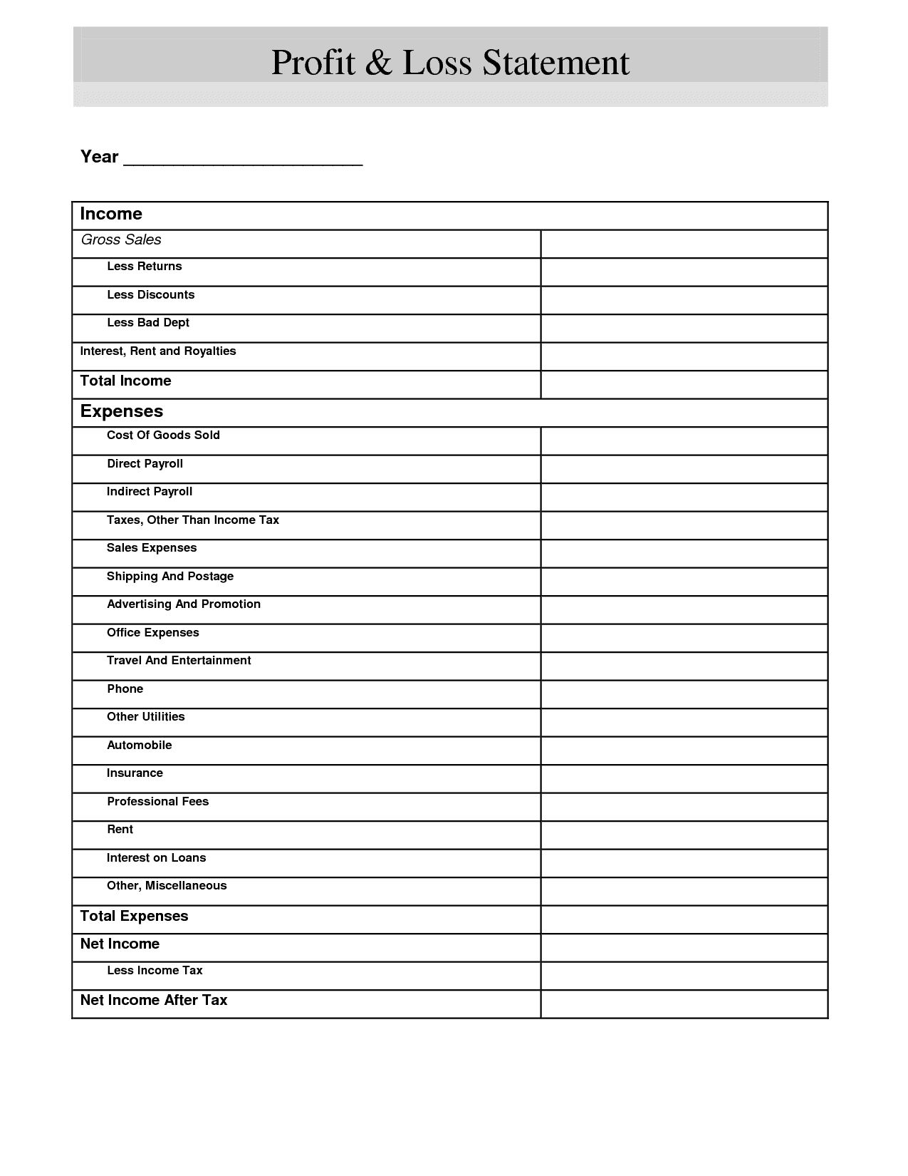 Profit And Loss Statement Format Free Download And Profit And Loss Worksheet