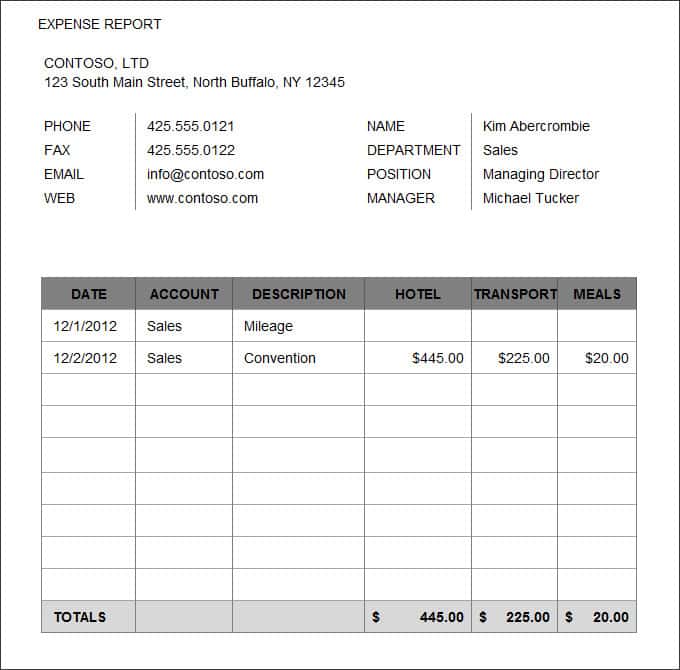 Travel Expense Report Template Excel And Free Printable Business Expense Sheet