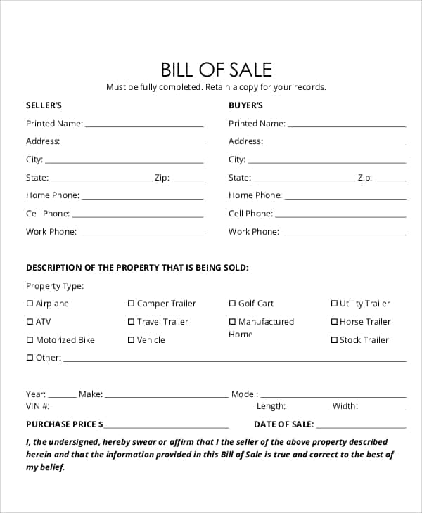 Vehicle Bill Of Sale Template Fillable Pdf And Motor Vehicle Bill Of Sale Template Free