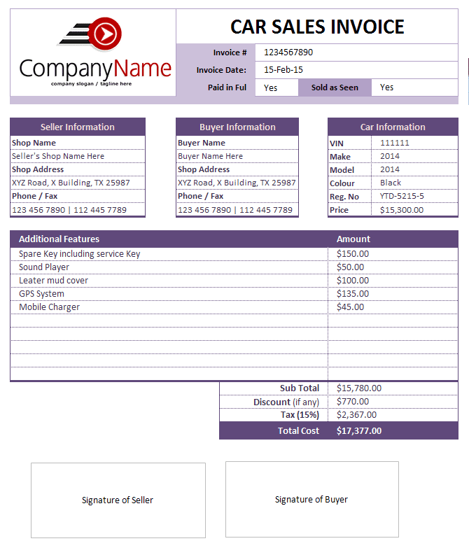 Automotive Invoice Template Excel And Automotive Service Invoice Template Excel