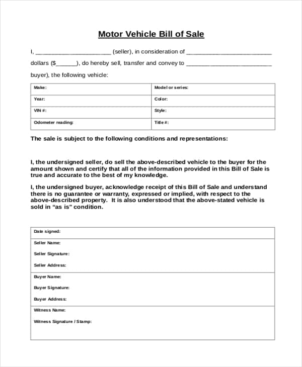 Bill Of Sale Template Pdf And Printable Bill Of Sale For Vehicle