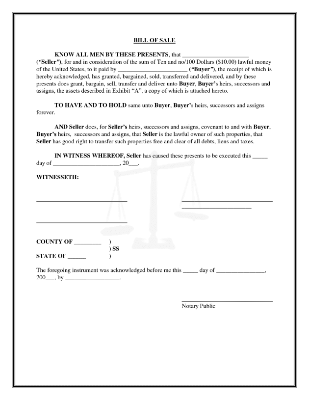 Business Bill Of Sale Template Word And Business Bill Of Sale Contract