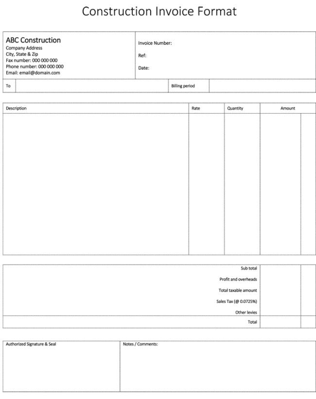 Construction Bill Of Materials Template And Bill Template For Construction