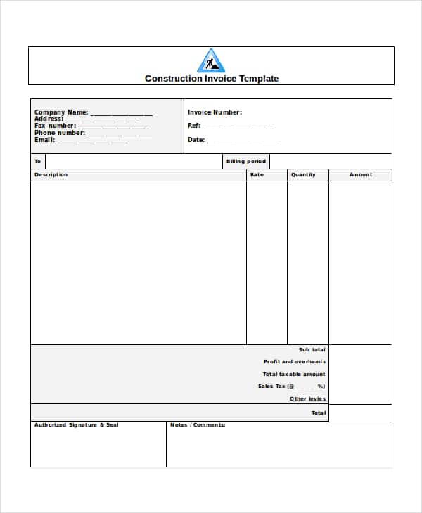 Construction Invoice Template Free Download And Free Construction Bill Of Materials Template