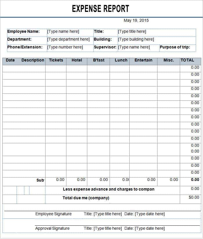 Employee Expense Report Template And Business Travel Purpose Examples