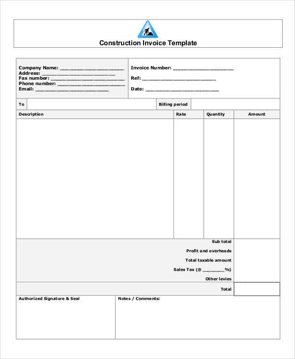 Free Construction Invoice Template Pdf And Construction Bill Of Quantities Template