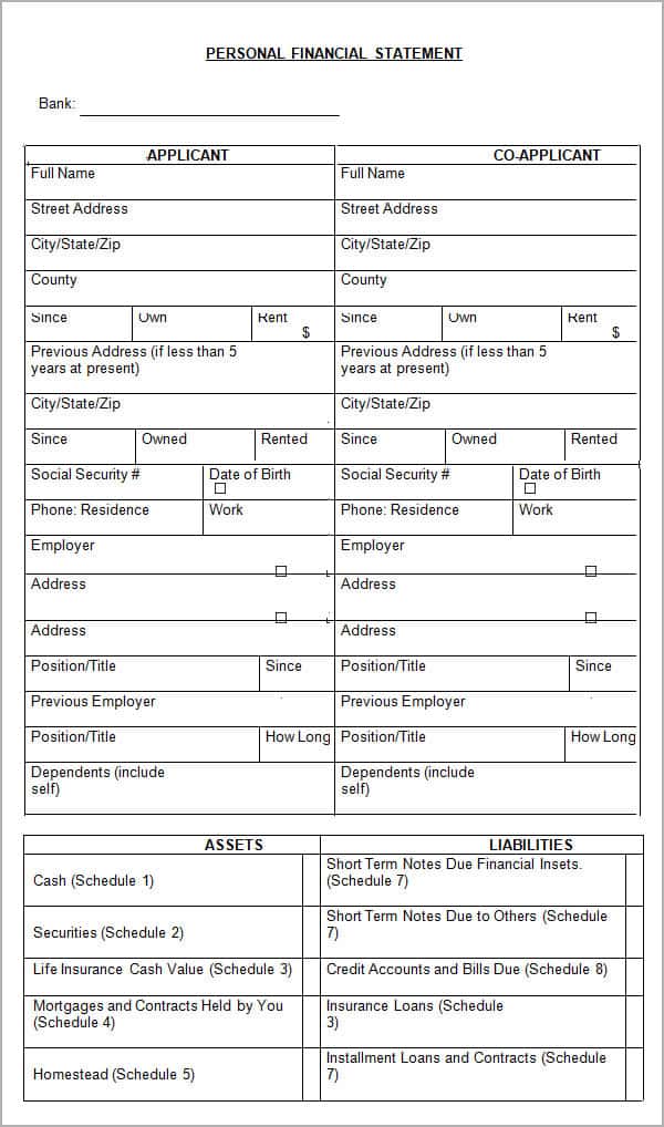 Free Personal Financial Statement Template Download And Free Blank Personal Financial Statement Template