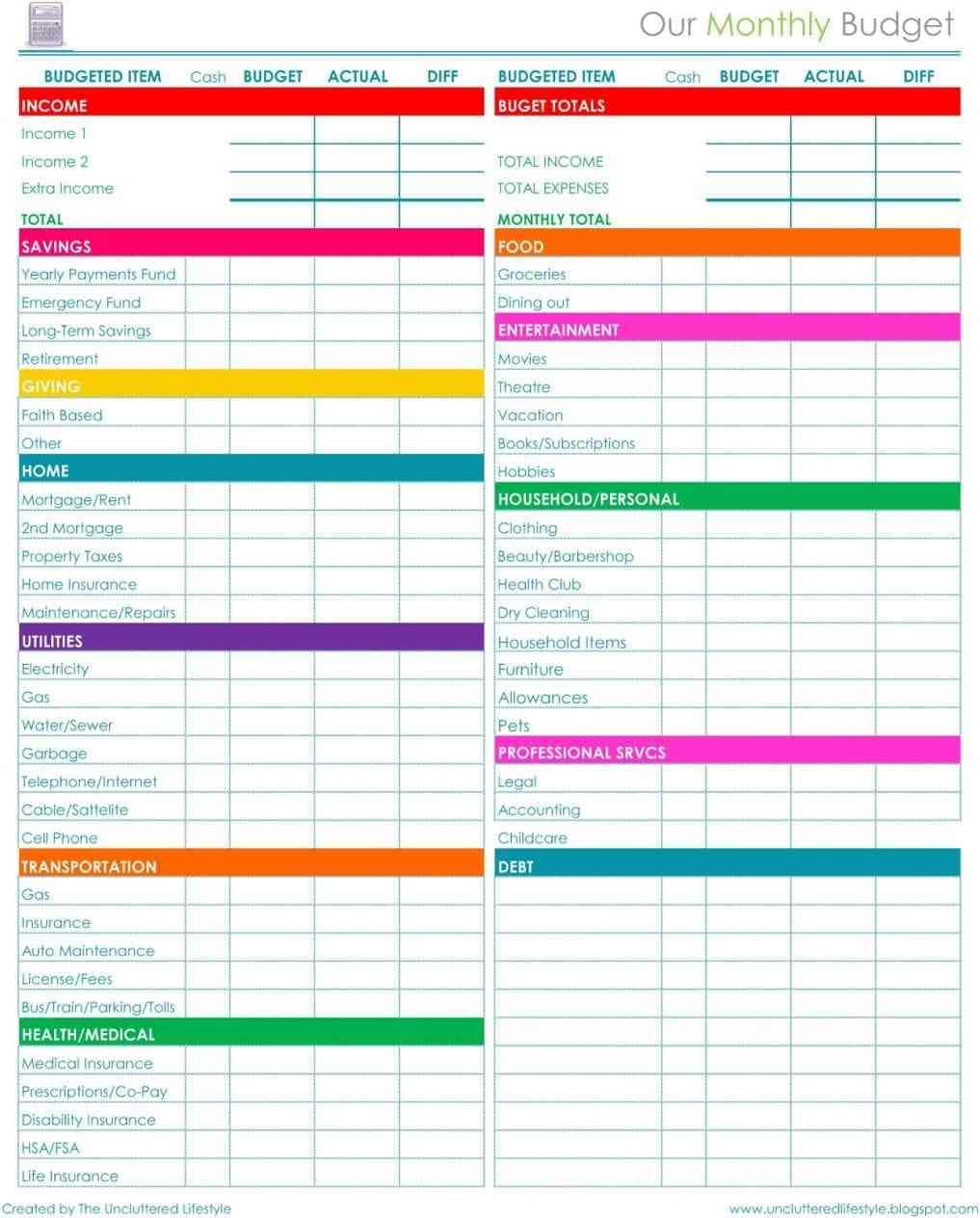 Household Budget Planner And Free Printable Monthly Budget Worksheet