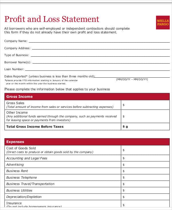 Profit And Loss Statement Irs Forms And Profit And Loss Statement Form Pdf