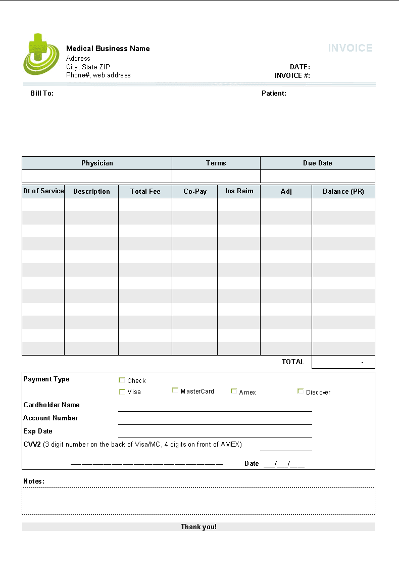Service Invoice Template And Medical Bill Sample