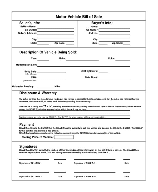 Vehicle Bill Of Sale Template Colorado And Free Vehicle Bill Of Sale Template Pdf