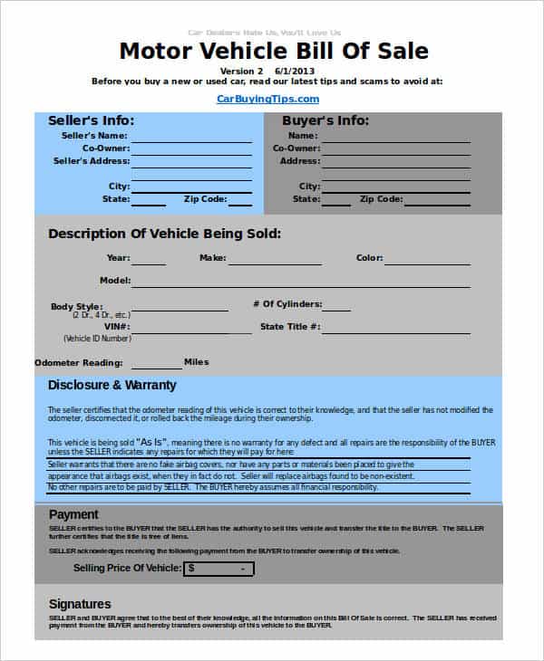 Bill Of Sale Forms And Free Motorcycle Bill Of Sale