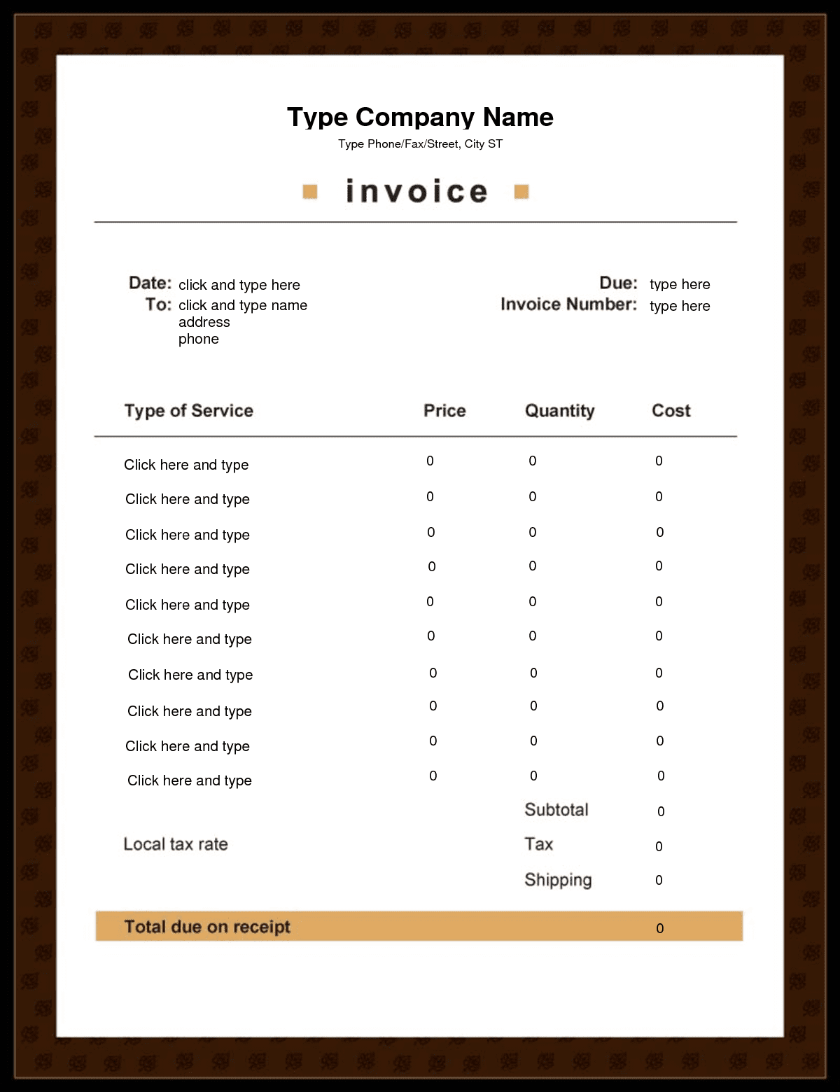Blank Invoice Template Excel And Free Fillable And Printable Invoice