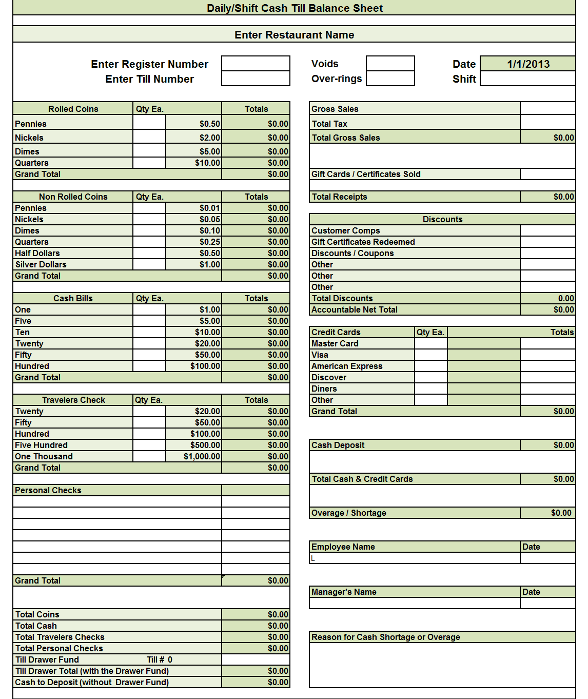 Cash Register Balance Sheet Example And Excel Cash Drawer Balance Template