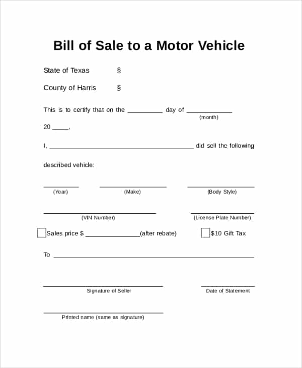 Example Of A Bill Of Sale For A Vehicle And Example Of A Bill Of Sale For Selling A Car