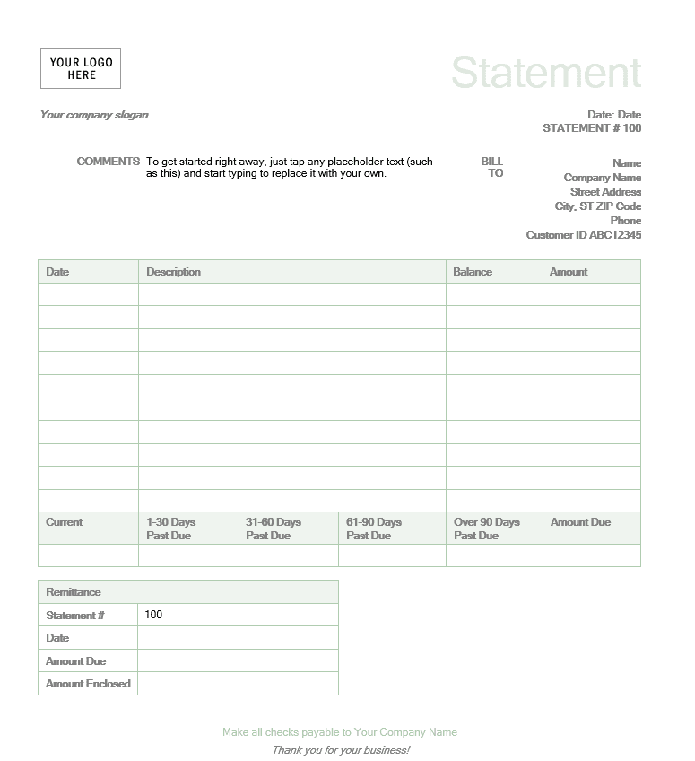 Free Billing Statement Template And Free Sample Billing Statement Template