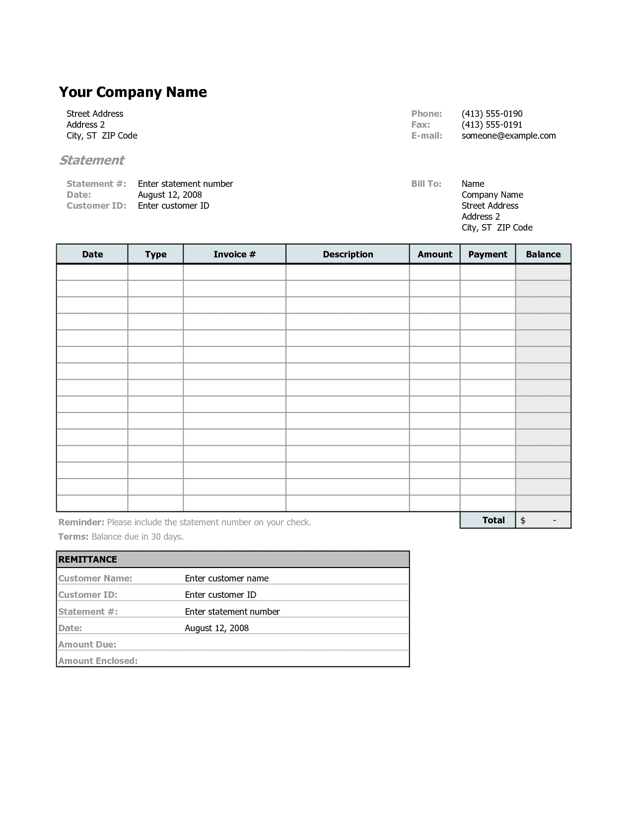 Free Billing Statement Template For Word And Simple Billing Statement Template Free