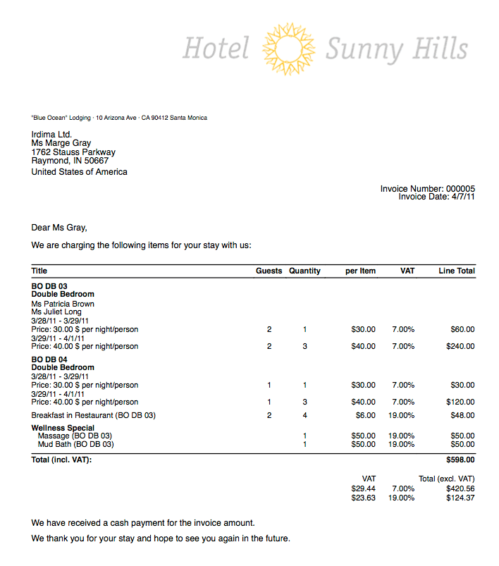 Hotel Bill Template Pdf And Hotel Invoice Template Xls