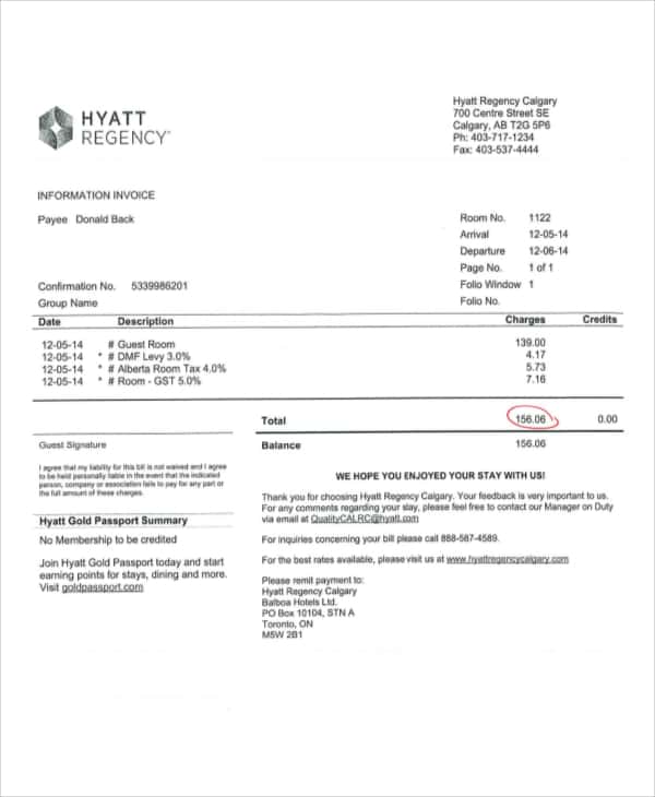 Hotel Invoice Template Uk And Sample Hotel Bill Template
