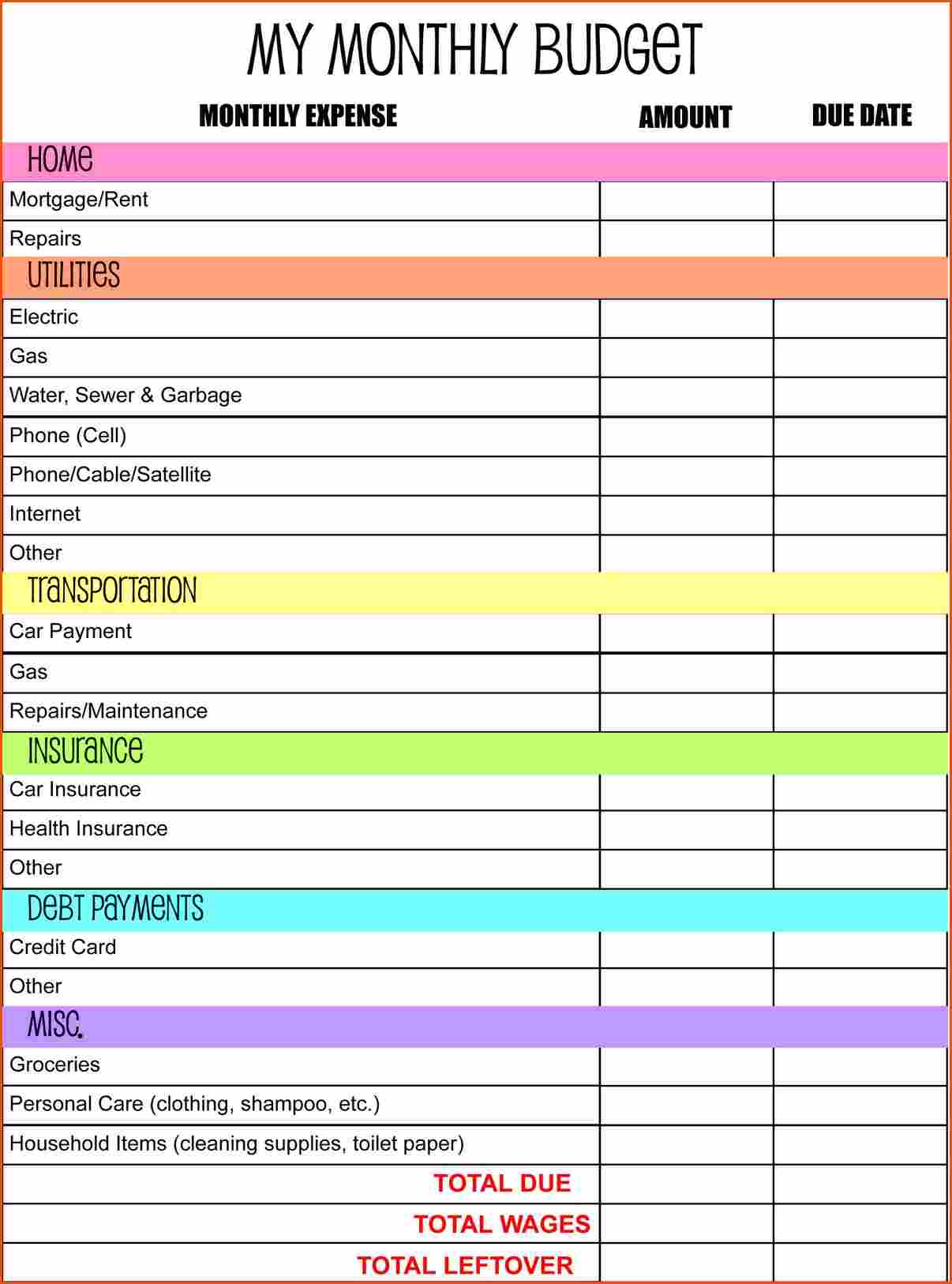 Household Budget Planning Worksheet And Household Budget Checklist Template