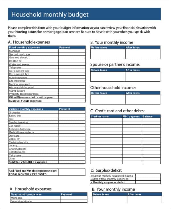 Household Budget Worksheet Free Download And Free Easy Budget Worksheet Download