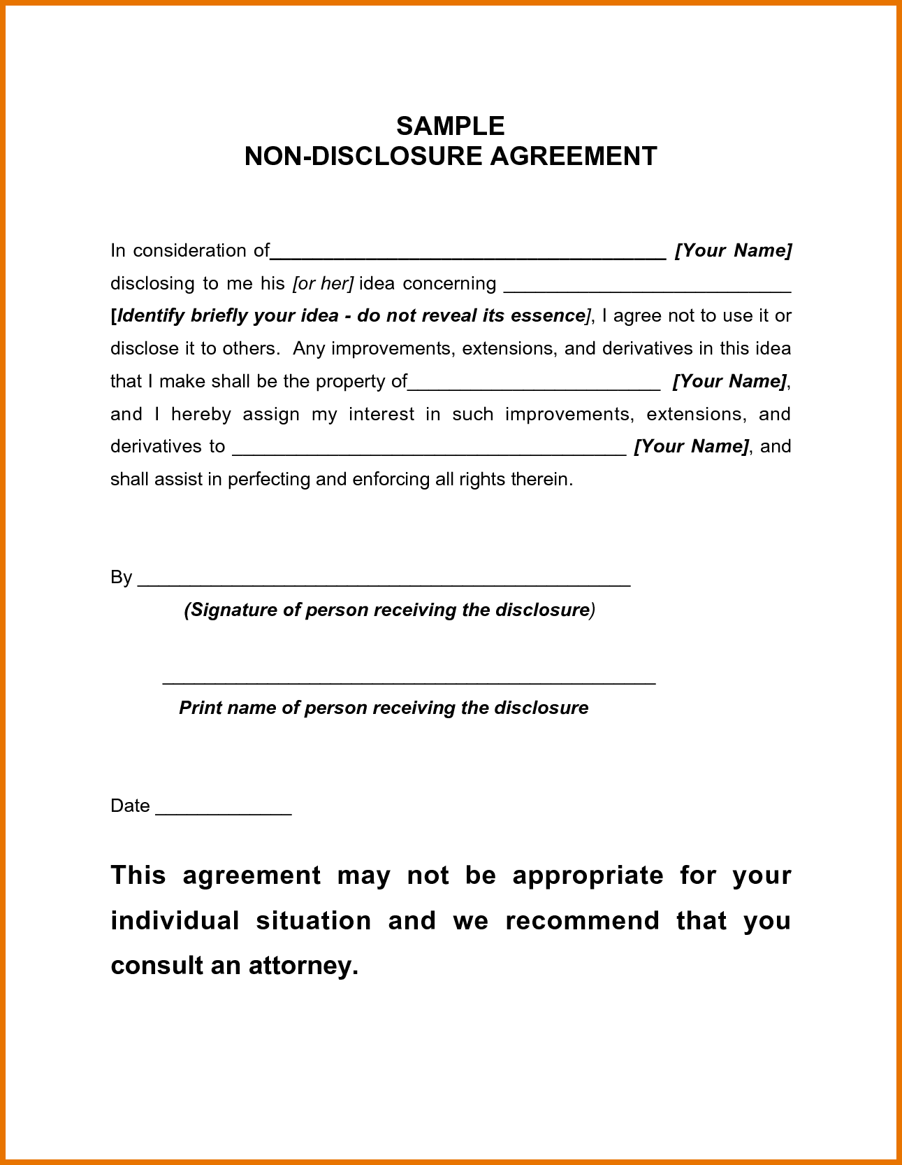 Non Disclosure Agreement Template Free And Non Disclosure Agreement Template California