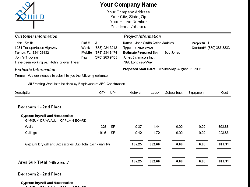 Remodeling Estimate Forms Free And Construction Estimating Spreadsheet
