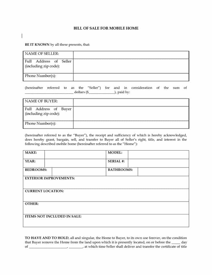 Bill of sale template word and printable legal bill of sale
