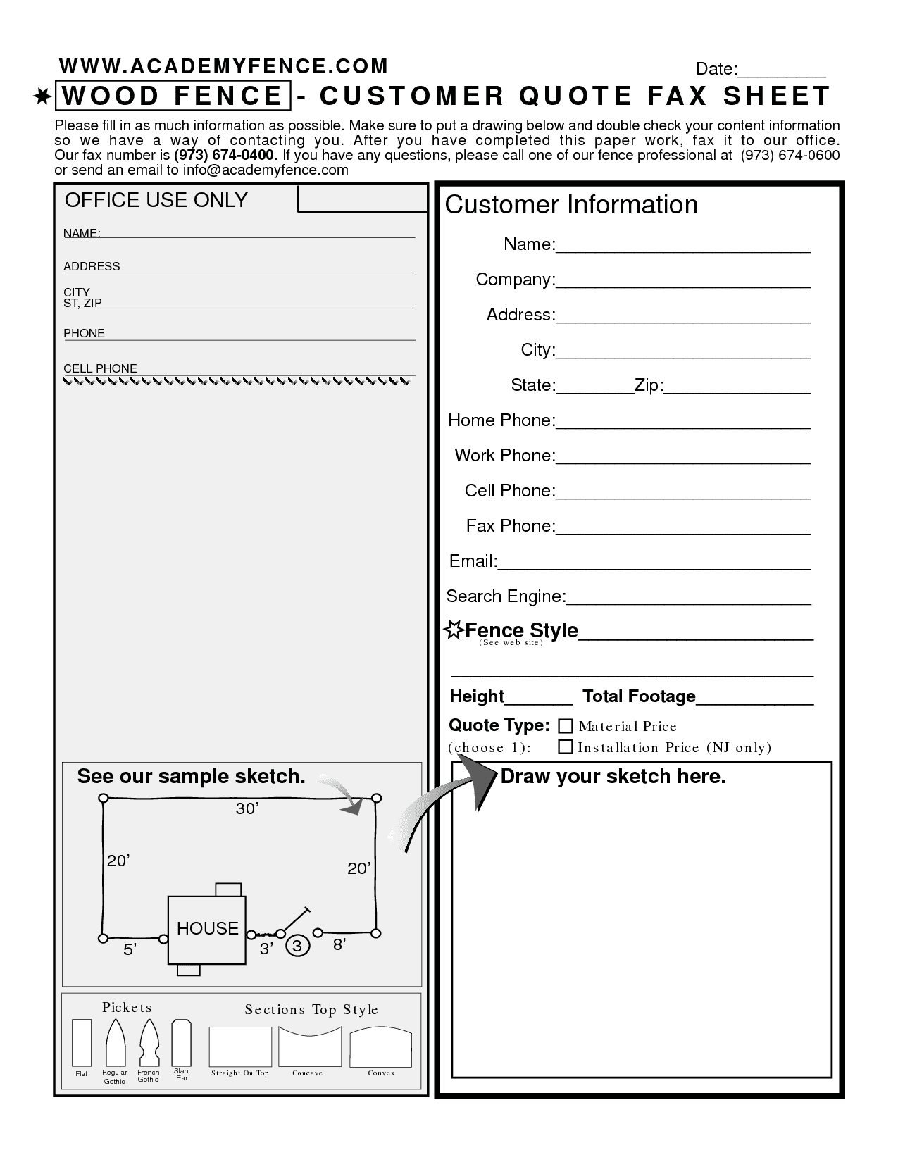 Fence estimate forms and fence cost calculator