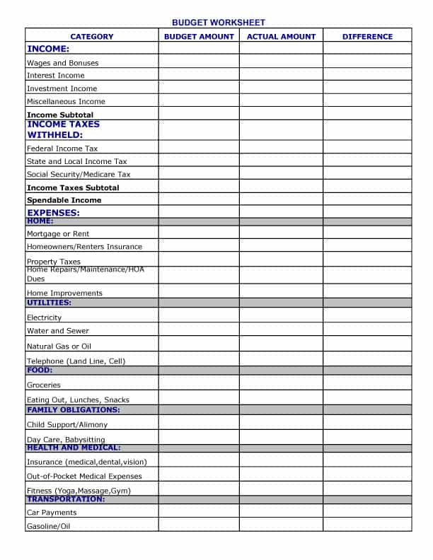 Printable monthly budget template and printable budget worksheet pdf