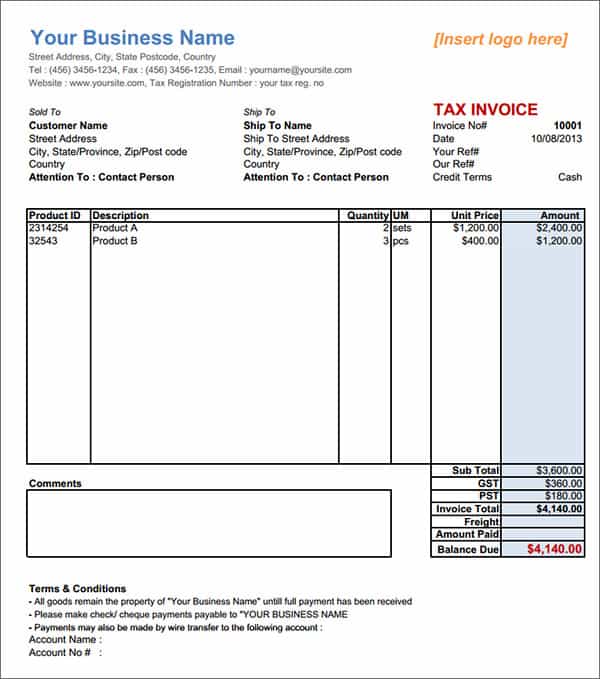 Sales invoice template pdf and free mechanic invoice template