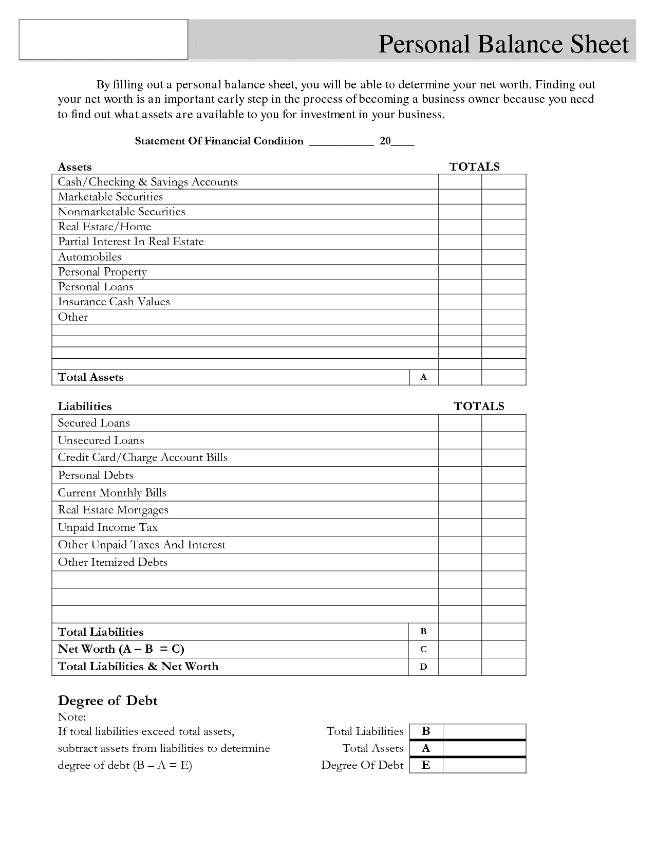 Balance Sheet Template For Small Business And Personal Balance Sheet Template Word