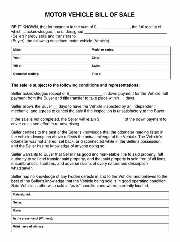 Bill Of Sale Form For Car In Illinois And Bill Of Sale Template For Car Word