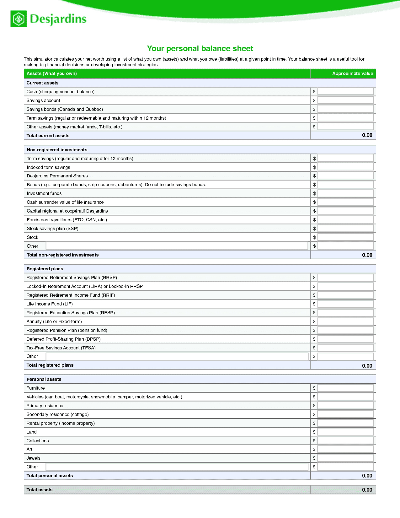 Blank Balance Sheet Template And Personal Financial Statement Template Excel
