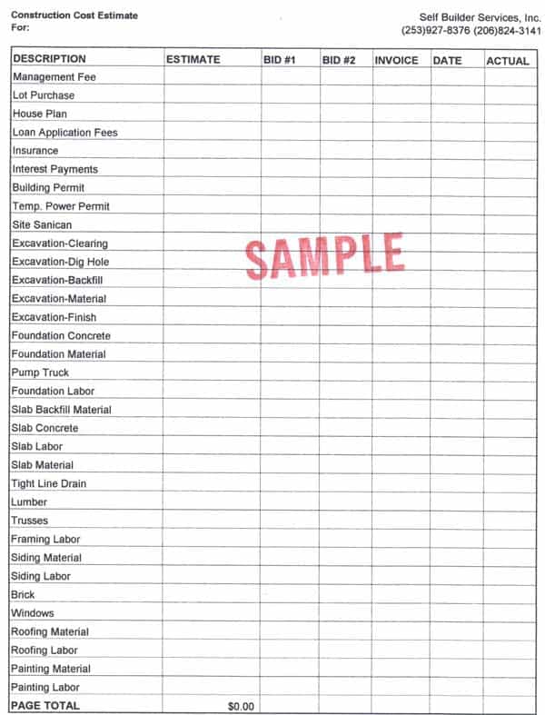 Building estimate format in pdf and building costing template