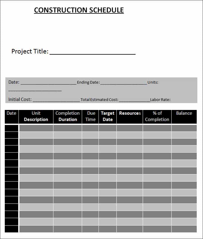 Construction Schedule Using Excel Template Free Download And House Construction Schedule Excel Sheet