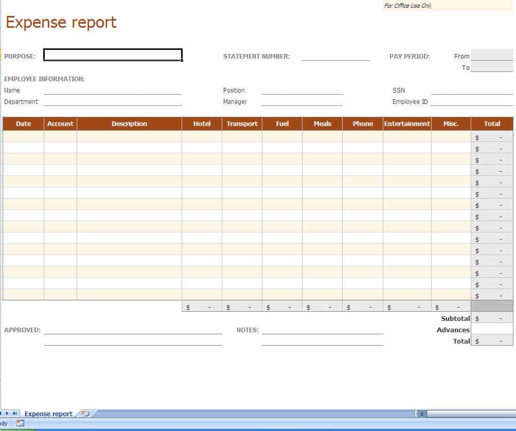 Expense Report Examples Excel And Expense Report Example Free