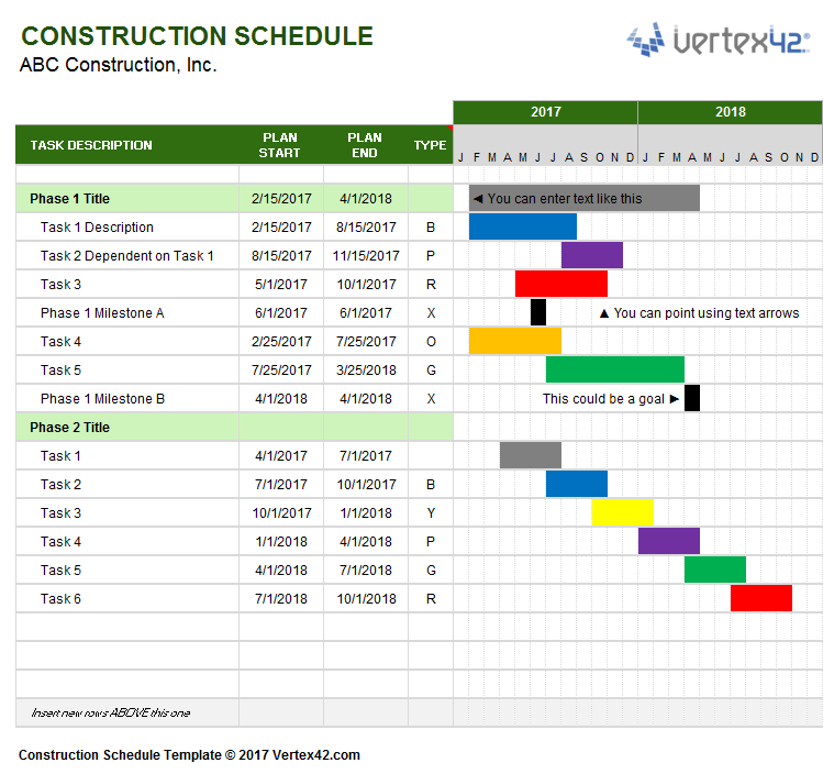 Free Construction Schedule Template Excel And Construction Schedule Using Excel Template Free Download