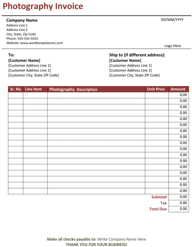 Free sample invoice template excel and free sample of sales invoice