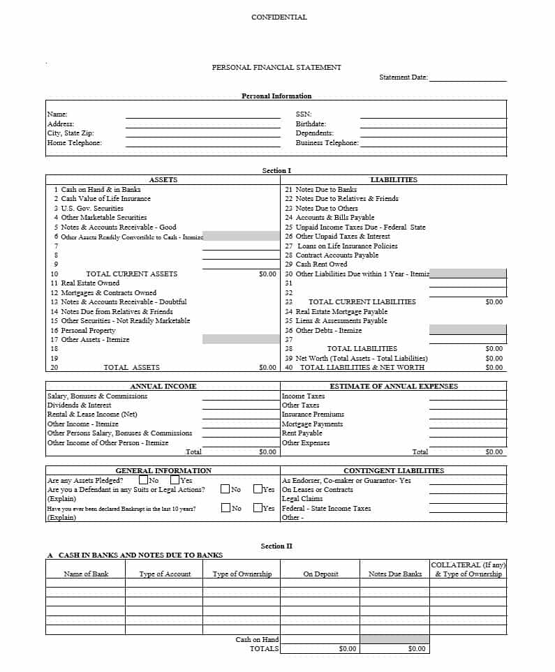 Free Template For Personal Financial Statement And Personal Financial Statement Template Sba