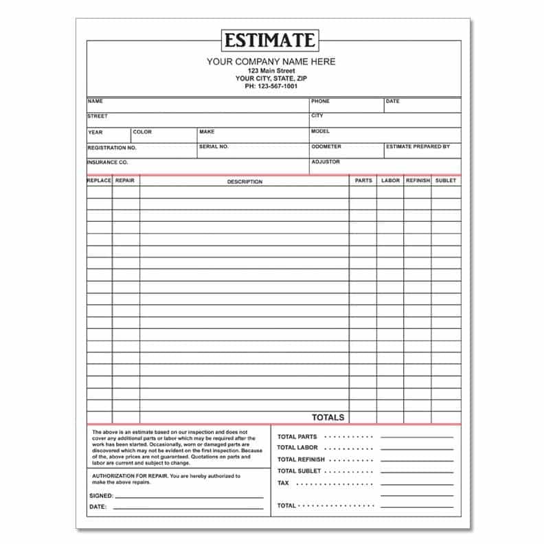 Home repair estimate form free and free automotive repair forms templates