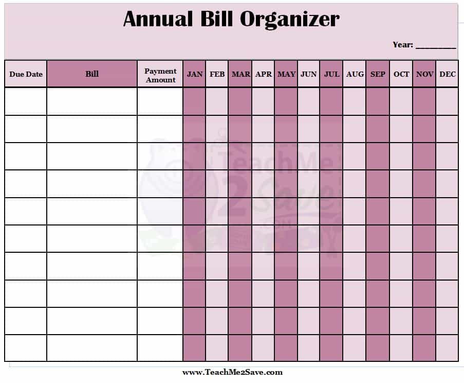 Printable bill list template and bill pay spreadsheet