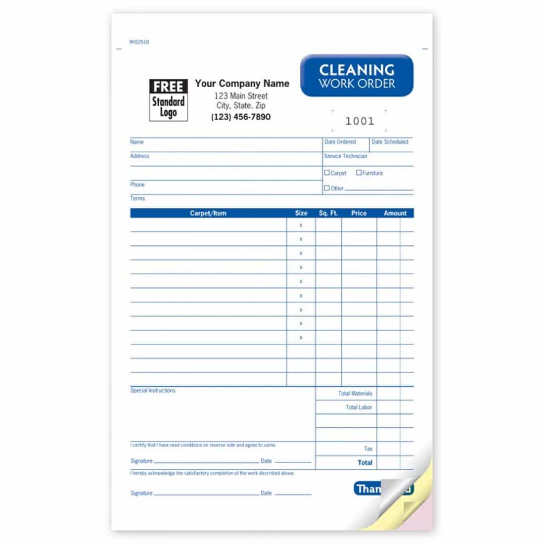 Professional Carpet Cleaning Receipt And Cleaning Business Contract Forms