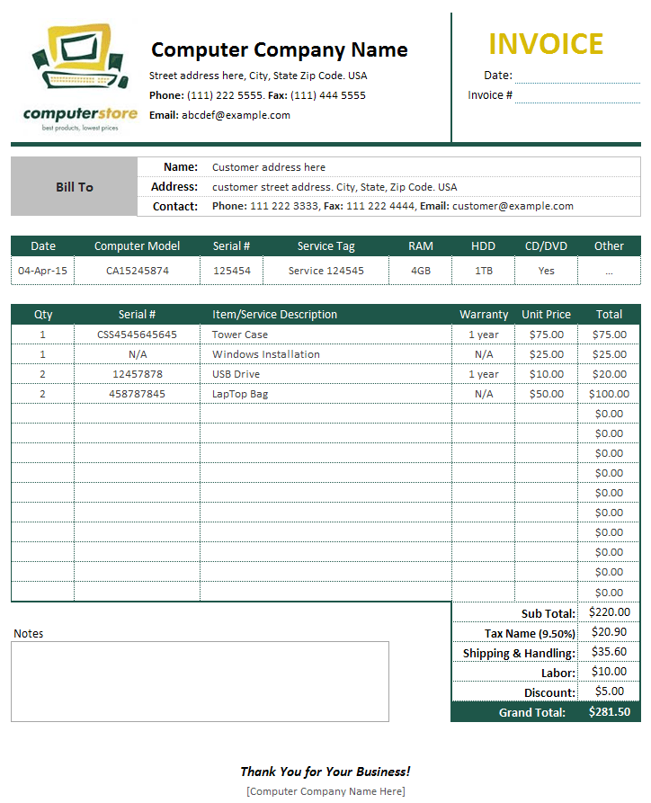 Professional Services Invoice Template And Free Service Invoice Template