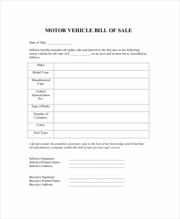 Ri Vehicle Bill Of Sale Template And General Bill Of Sale Printable