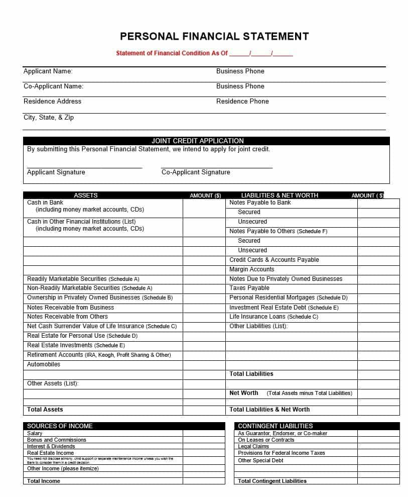 Sample Personal Financial Statement Compilation Report And Sample Personal Financial Statement Form