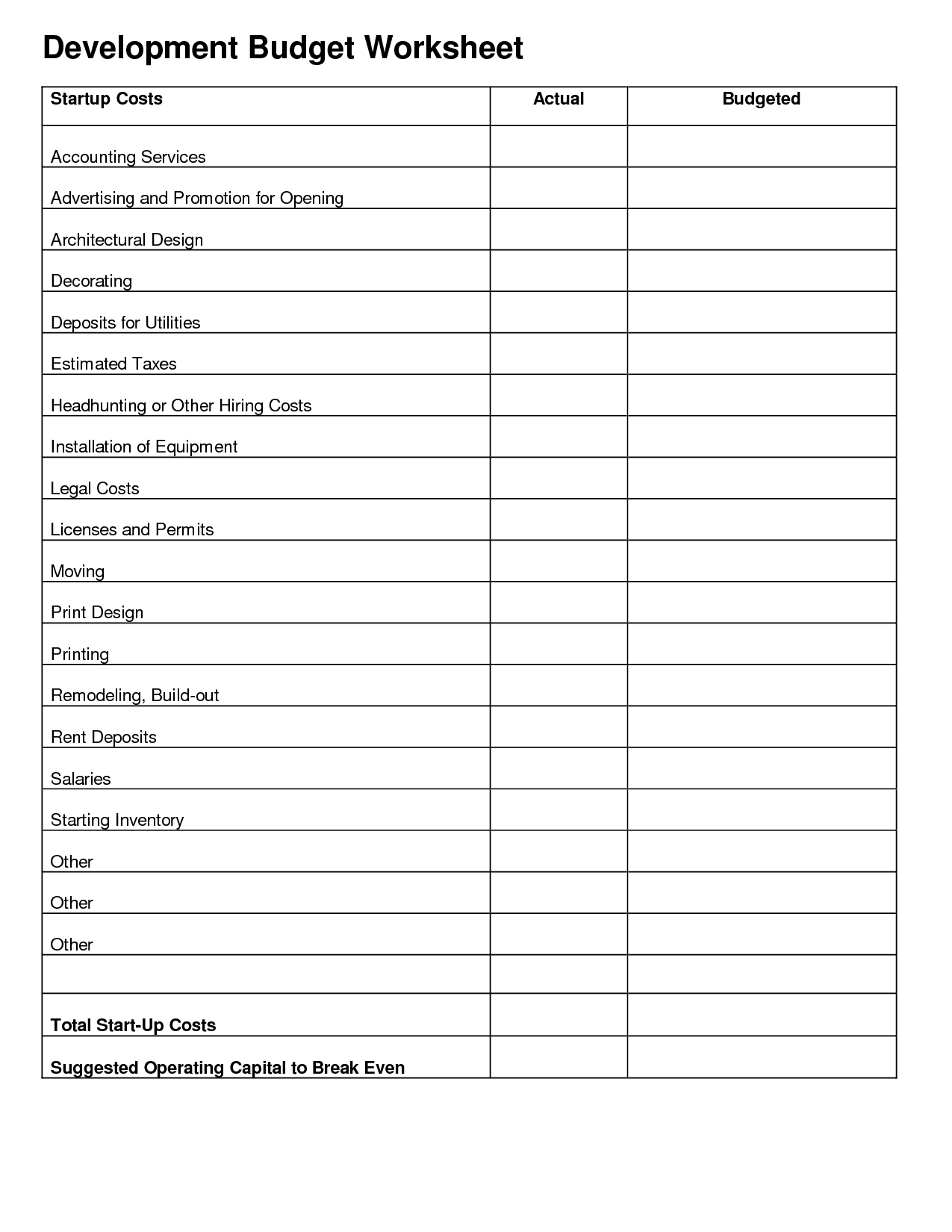 Small Business Start Up Cost Worksheet And Business Start Up Expenses Template