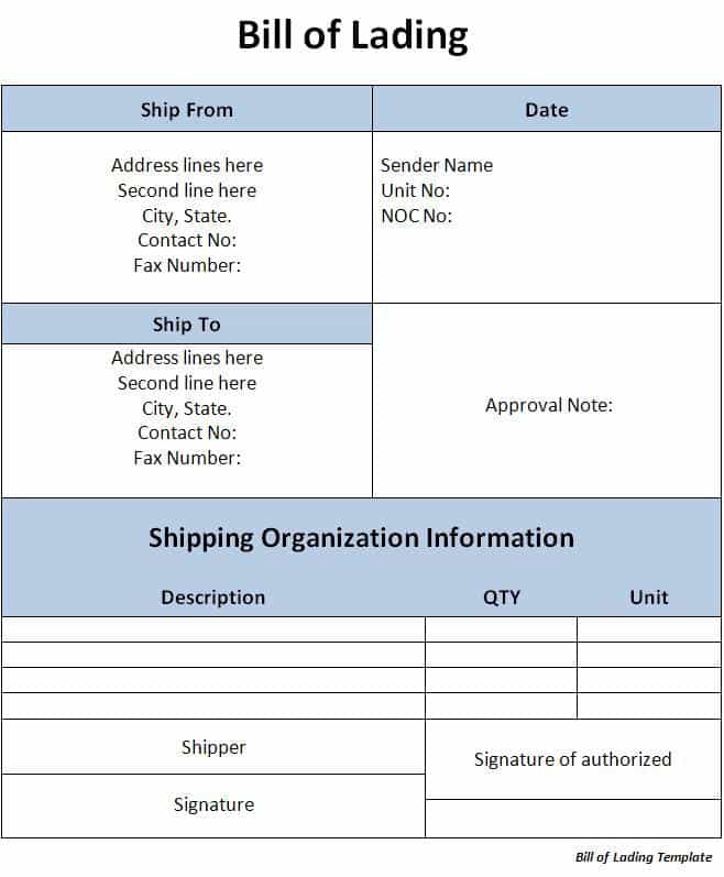 VICS Bill Of Lading Template Excel And Bill Of Lading Pdf